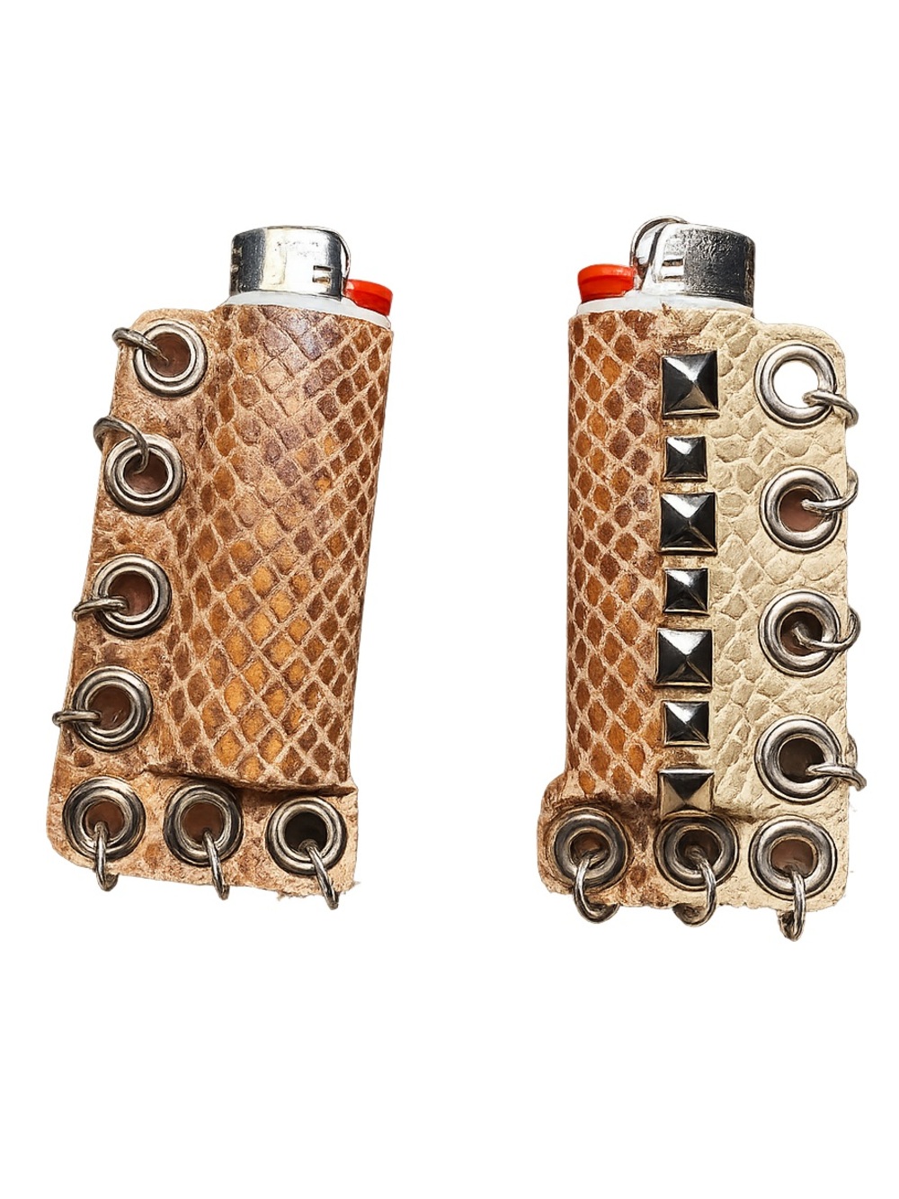Textured Real Leather Lighter Sleeve with Stainless Steel Metal Accents